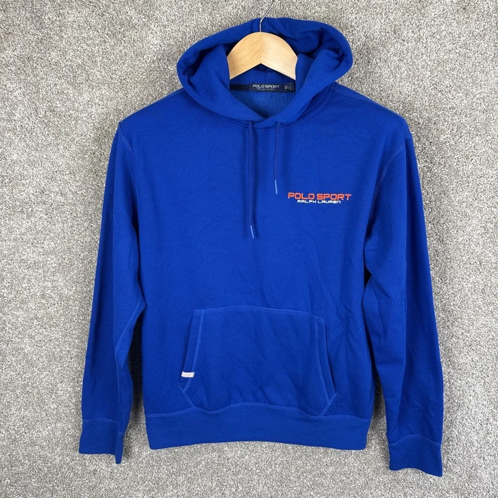 Polo Sport Ralph Lauren Mens Royal Blue Pullover Hoodie Small Logo Orange
